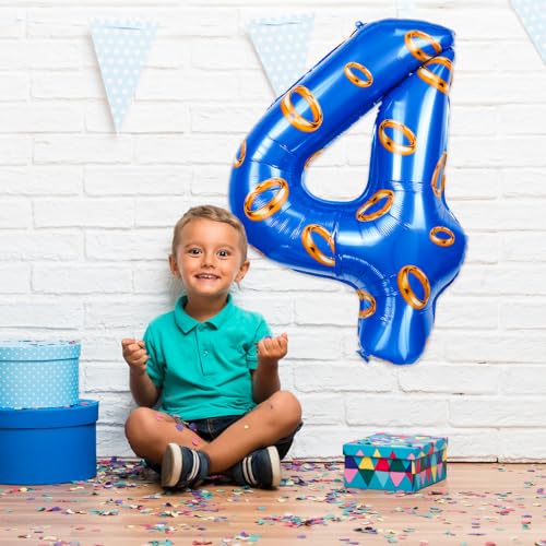 Image of Number 40 Inch Blue and Gold Ring Balloon Birthday Number Decoration Aluminum Film Balloon Suitable for Boys and Girls Blue Theme Party Cartoon Party Decoration Supplies (4)