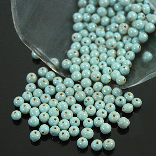 EmbroideryMaterial Round Ceramic Glass Beads (Moti) for Jewellery Making, Bracelet Making, Craft, Embroidery Work, Mala Making, Toran Making (Pale Turquoise, 100 Gram, 3 to 5 MM) (B07CNTF6RK) Amazon Price History, Amazon Price Tracker