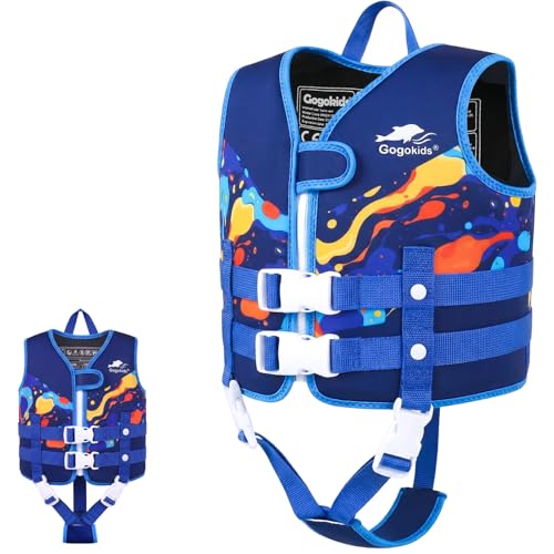 Gogokids Colete de natação para crianças colete flutuante para 1-9 anos, meninos e meninas, colete de piscina com alças duplas ajustáveis, colete de natação de flutuabilidade forte para aprender a nadar