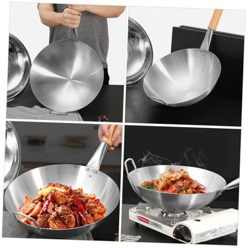 Wok de acero inoxidable con mango de madera miniatura 7