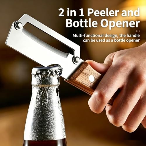 Image of Multi-Functional Stainless Steel Vegetable Peeler with Wooden Handle & Bottle Opener Single Blade Peeler for Fruits & Vegetables Sharp & Easy-Grip Kitchen Tool (2 in 1 Peeler(2PCS))