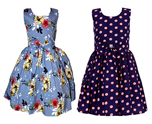 Image of Casual Frock for Baby Girls,Blue Printed and Olive Printed,Pack of 2