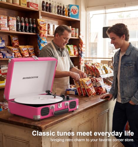 Image of Pink Bluetooth Record Player, 3-Speed Suitcase Turntable