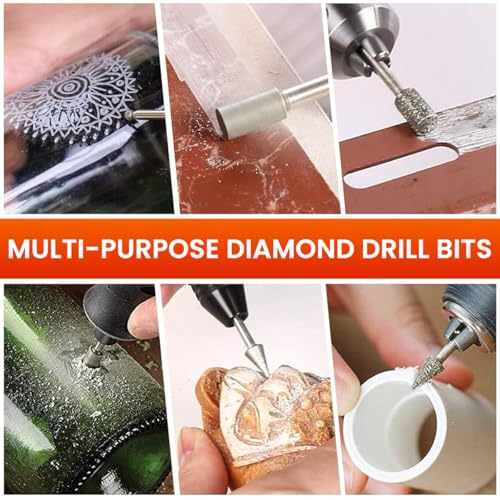 Image of Serplex Diamond Drill Bit Set 20Pcs with 1 /8-inch Shank Compatible with Rotary Tool - 6 Designs Including Flat-faced Head, Spear Tip, Ball Tips, Tapered, Round and Oval Bits for Stone Carving and