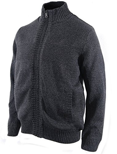 Boston Traders Men's Cable Knit Sherpa-Lined Full Zip Sweater (Large, Charcoal)