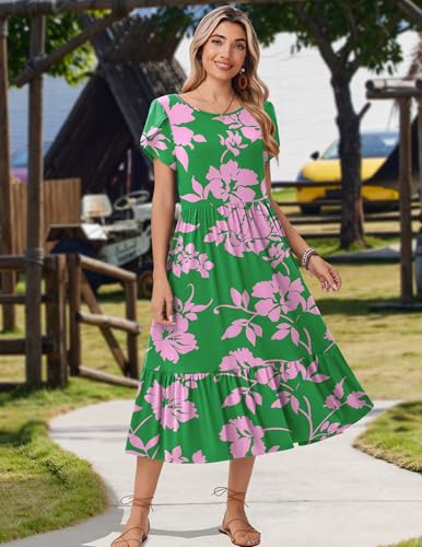 Image of Zeagoo Women Summer Midi A Line Dress Short Sleeve Casual Flowy Tiered Beach Long Sundress with Pockets 2026 Vacation Travel