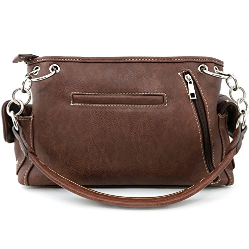 Justin West Horse Embroidery Studded Concealed Carry Handbag Purse Matching Wallet (Brown Handbag and wallet)4