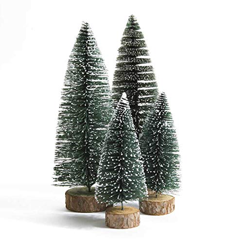 Dream Loom Mini Christmas Trees, 4pcs Sisal Trees with Wood Base, Bottle Brush Trees Xmas Tabletop Trees for Home Kitchen Christmas DÃ©cor