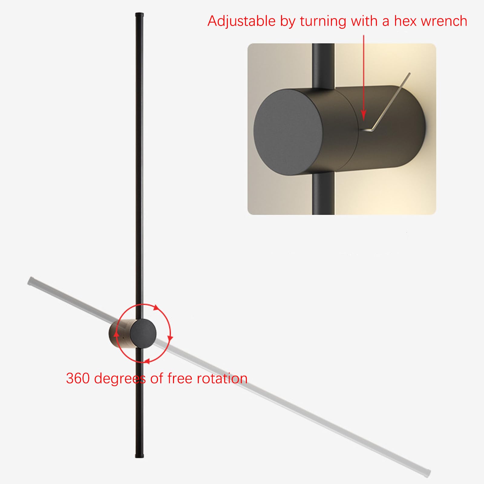 Lampa ścienna LED do wnętrz z pilotem zdalnego sterowania, możliwość ściemniania, 2700-6500 K, z wbudowanym kablem, obrotowa, długa, do sypialni, korytarza, salonu (biała, 80 cm)
