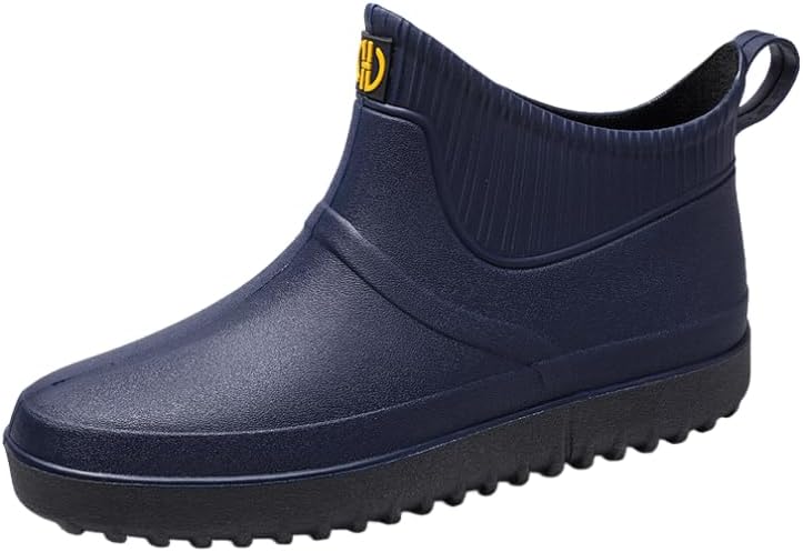 Men Rain Boots Outdoor Slip on Waterproof Non-Slip Rubber Ankle Boots Rain Booties Rubber Garden Boots for Kitchen & Outdoor, Rain Shoes
