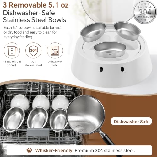 RFID Microchip Cat Feeder, 1 Tag Opens 2 Hidden Bowls, Anti-Theft | 3 removable stainless bowls (2 protected + 1 open), quiet rotating access, 2-4 in tag range, cordless 10 days or plug-in - Image 4