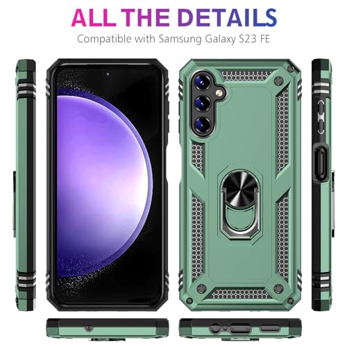 Image of for Samsung Galaxy S23 FE 5G Case with Screen Protector, Military Grade Rugged Shockproof Heavy Duty Galaxy S23 FE Protective Cover for Samsung S23 FE Magnetic Ring Kickstand Phone Case (Green)