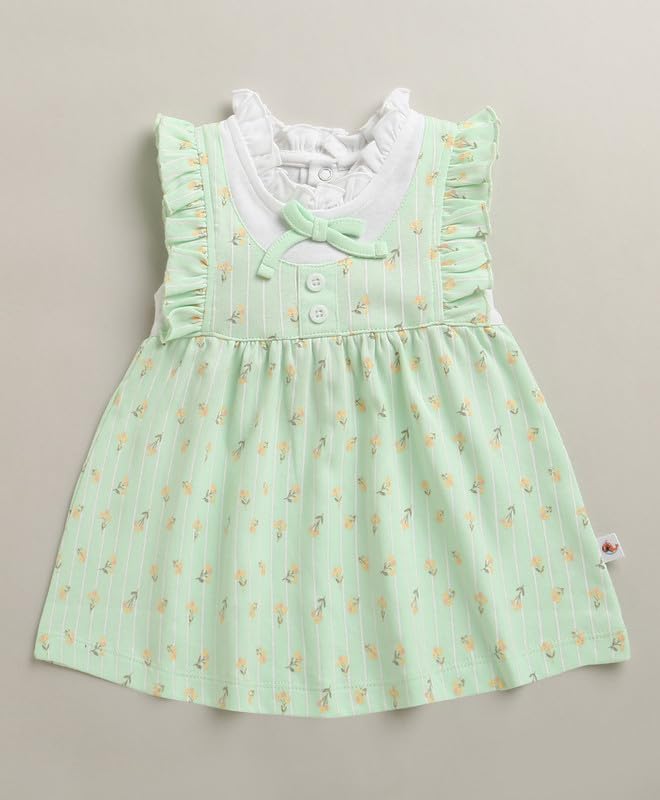 Image of BUMZEE Girls Regular Fit Cap Sleeves Round Neck Cotton Frock with Panty