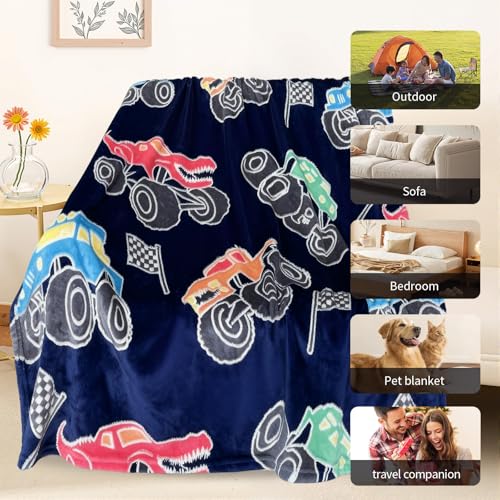 Image of TEHALK Monster Truck Blanket for Boys /Girls /Kids /Toddler /Baby, Monster Truck Toys for Boys Age 3-12, Car Blanket for Birthday /Unique Gifts 40 inchx 60 inch