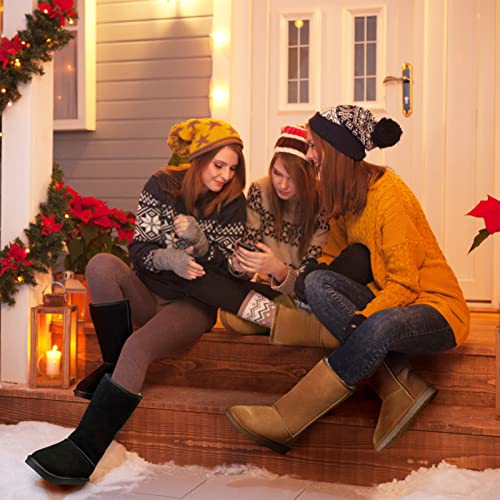 Jeossy Women's Winter Snow Boots, Warm Suede Fur Slip on Mid Calf Plush Fuzzy Tall Shoes2