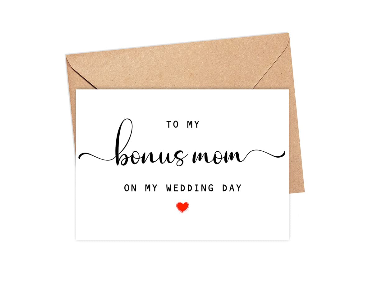 DiandDesignGift To My Bonus Mom On My Wedding Day Card - Wedding Day Card - Family Of The Bride Or Groom Cards - Wedding Party Card - Calligraphy Card