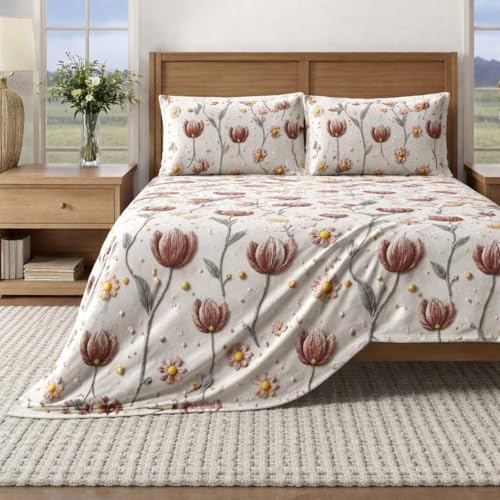 BEVI - Home Super Fabric 300 TC Microfiber Double King Size Bedsheet with 2 Pillow Covers - Printed Bedsheet Size (90x95) (7D Flower)