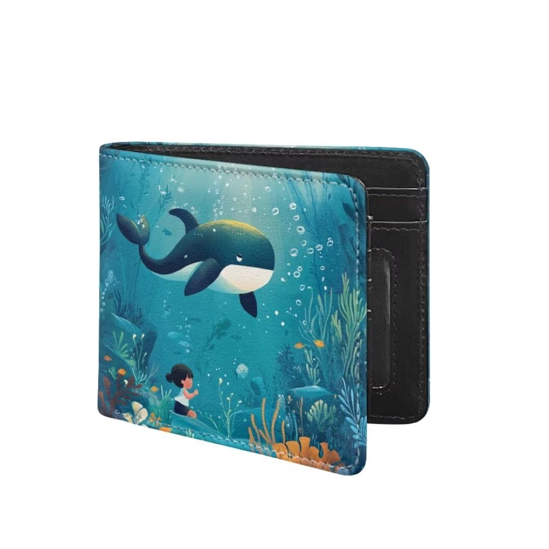 Coldinair Cute Whale Wallets for Kids Boys Ages 4-18,Leather Wallet for Teen Boys Kids Purse,Cool Wallet Credit Id Card Cash Holder Rfid Blocking,Green
