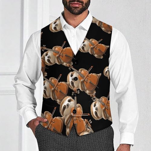 Sloth Cello Player Men's Suit Vests Business Formal Dress Vest V-Neck Waistcoat for Wedding Casual2