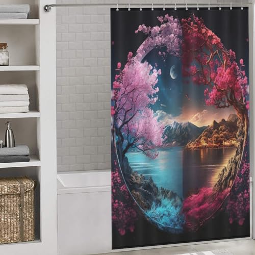 Rideau de douche polyester imperméable lavable avec 12 crochets style japonais 140x183 - 2