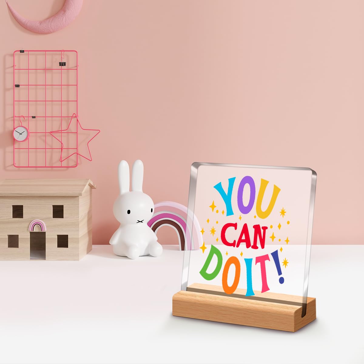 Inspirierende Schreibtischdekoration, "You Can Do It", Acryl-Schild für Klassenzimmer, Büro, Wohnheim, Regal, Tischdekoration A321