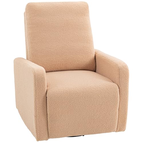 HOMCOM Sillón Relax Reclinable Manual, Sillón Relax de Borreguito con Reposabrazos, Reposapiés, Acolchado Grueso, Función de Balanceo 360°, Butaca Reclinable hasta 135º para Salón, Dormitorio, Marrón