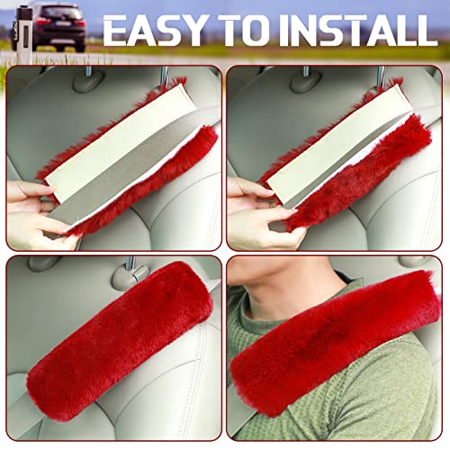 image for Boao 4 Pack Faux Sheepskin Car Seat Belt Pads Seatbelt Protector Soft 