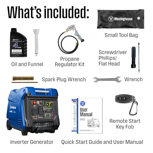 Westinghouse 5000 Peak Watt Super Quiet Dual Fuel Portable Inverter Generator, Remote Electric Start, Gas & Propane Powered, RV Ready, CO Sensor, Parallel Capable