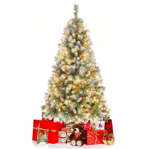 COSTWAY Albero di Natale Pre-Illuminato 150/195 cm, Albero di...