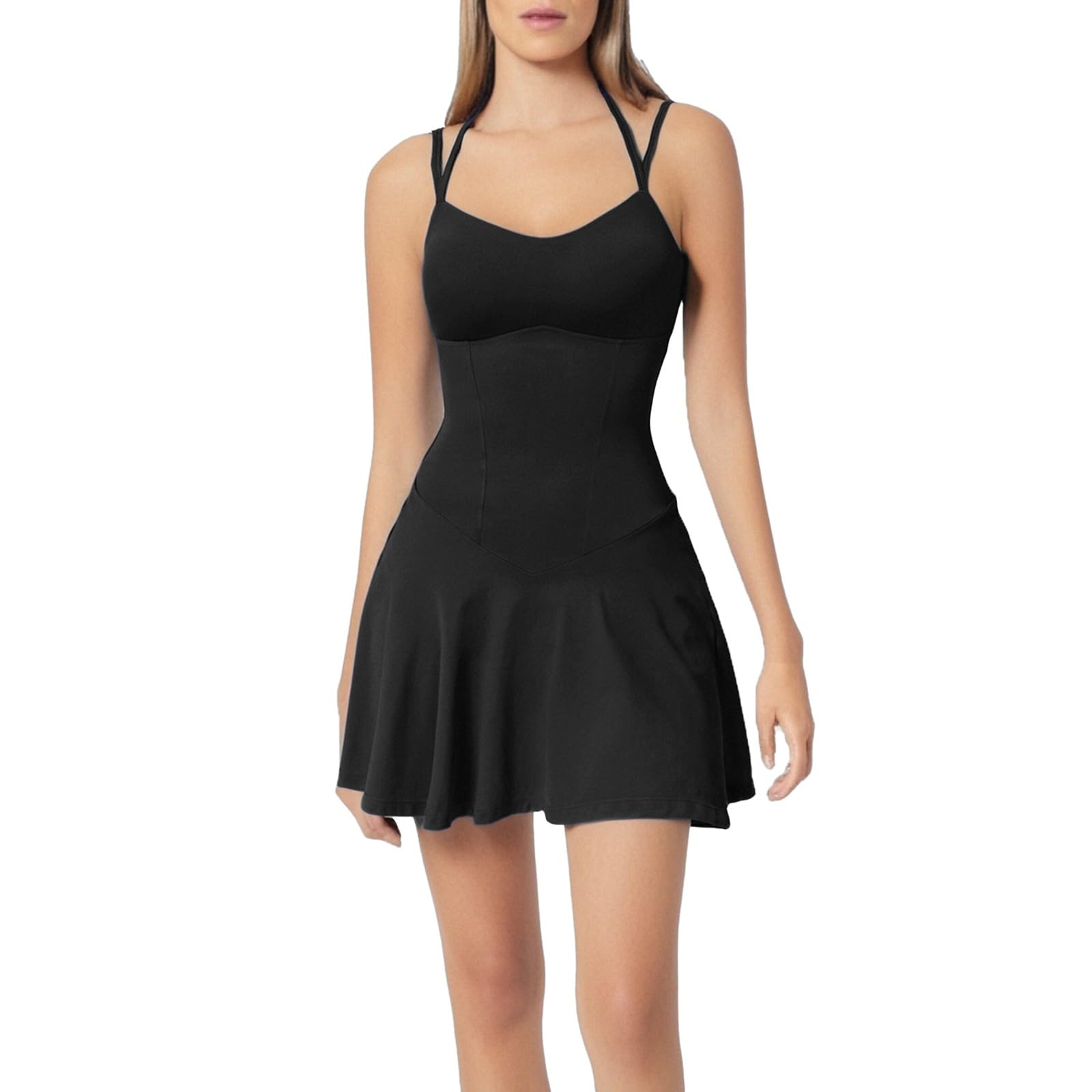 Mini jupe 2026 pour femmes, robe de tennis avec short intégré, soutien-gorge sans manches, robes athlétiques d'entraînement avec poches, barboteuse