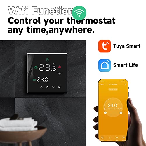 Beok Tuya Programmable Smart Thermostat ,WiFi Thermostat Mounted on the Wall of the Caldera, LCD Touch Screen,TGW60B-WIFI-WPB Black - Image 3