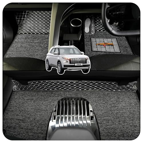 Image of CONTINENTAL [Butterfly 7D Car Mats] Luxury 7D Car Floor Mats for Venue (2023-2025) || Scratchproof & Waterproof 7D Car Mats || Color - Black & Silver