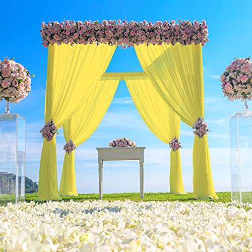 Partisout Chiffon Backdrop Curtain Yellow 29X120 Inches 2 Panels Chiffon Drapes For Wedding Backdrop Curtain Panels Wedding Arch Semi-Sheer Curtains Long Voile Chic Tulle Curtain. (29X120, Yellow #TOP11