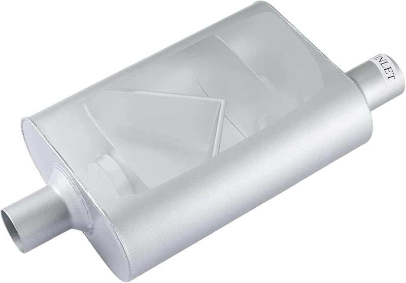 Silencioso de escapamento ELSHINE com câmaras, entrada deslocada de 3" e saída central de 3" – 1 unidade