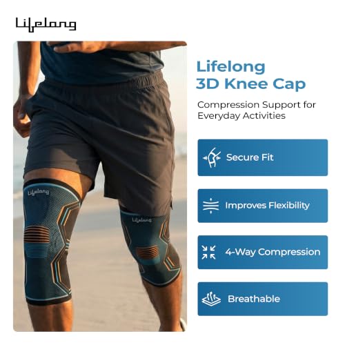 Image of Lifelong 3D Knee Cap Compression Sleeve (L) | Knee Support Brace, Anti Slip Base, Breathable Lightweight Fabric | Sports Gym & Daily Wear | Secure Ergonomic Adjustable Fit for Men & Women (LLOKS20)