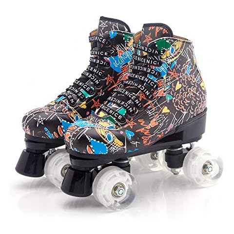 Youth Roller Skates for Women Men Graffiti Freestyle Quad Rink Skate Shoes Black 10 M US Women Cover