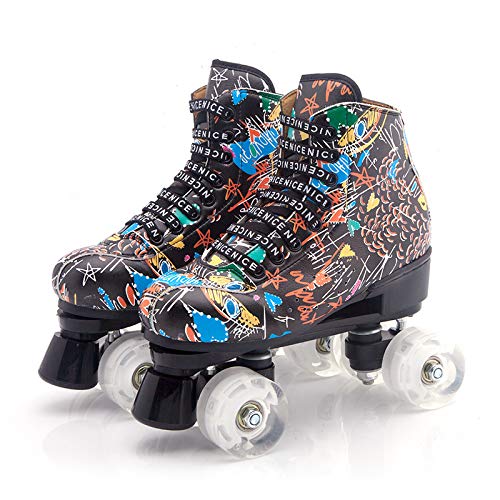 Youth Roller Skates For Women Men Graffiti Freestyle Quad Rink Skate Shoes Black 9 M Us Women #TOP6