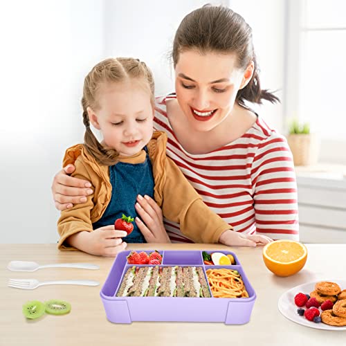 Image of IJIAMY Bento Lunch Box Kids, Bento Box Lunch Box Adults with 5 Compartments and 1 Salad Dressing Containers, Snack Box for Kids and Adults Work School (Purple)