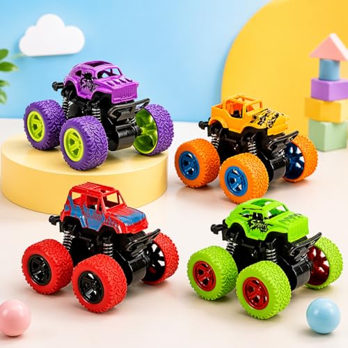 Image of Goyal's 4WD Monster Truck Toy for Kids Friction Powered 4x4 360 Stunt All-Terrain Spin Action Push & Go Off-Road Vehicles Cars Vibrant Colour for Boy Girl (Set of 4 Pcs)