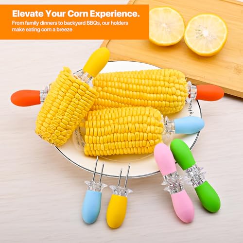 Girla Interlocking Corn on the Cob Holders Set - 5 Pairs (10 Pcs) Corn Cob Holders with Silicone Handles, Dishwasher Safe Corn Skewers, Bright Color Corn Sticks for Easy & Fun Dining, BBQ, and Parties