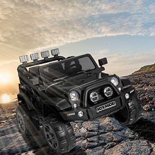 JOYMOR 12V Ride on Truck 2 Seat Kids Electric Battery Powered Car w/ 2.4G Remote Control, Motorized Toddler Vehicles Truck Toy, Adjustable Speeds, MP3 Player, LED, Horn (Black)