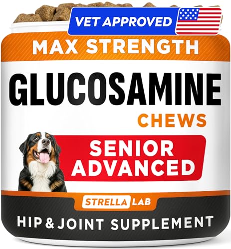 Senior Advanced Glucosamine Chondroitin Joint Supplement for Dogs - Hip & Joint Pain Relief Pills - Large & Small Breed - Hip Joint Chews Canine Joint Health - Chews Older Dogs - Bacon Flavor-120Ct