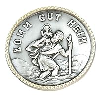 MaMeMi CHRISTOPHORUS AUTOPLAKETTE Ø 3 cm – Mit Magnet & Aufschrift Komm gut Heim – AUTOMEDAILLE für Auto oder Wohnmobil – Schutzpatron der Reisenden – Geschenk für Autofahrer