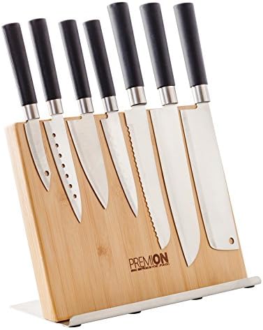 PREMION 12" Magnetic Bamboo Knife Holder for light knives, Wooden Knife Block, Kitchen Counter Rack, Eco Magnet Strip Hold up to 8 Knives (not included)