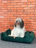 Dogs4Life Hundebett Premium Velours XXL 135 x 100 cm | Hundebett für sehr große Hunde | Orthopädisch | Hundekissen | Waschbar | Outdoor | Mit Rand | Wasserabweisend (XL, ‎Grünes Velours)