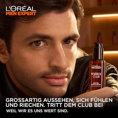 Foto von L'Oréal Men Expert Bartöl für Männer, Unterstützung beim gesunden Bartwachstum, Beruhigende Bartpflege für Herren mit holzigem Duft und ätherischem Zedernholzöl, Barber Club, 1 x 30 ml