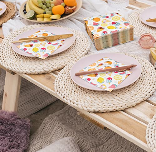 100 Fruits And Ices Cocktail Beverage Napkins Disposable Paper Ice Cream Pop & Fruit Dessert Napkin For Tropical Summer Spring Beach Pool Birthday Party Bridal & Baby Shower Tableware Party Supplies #TOP6