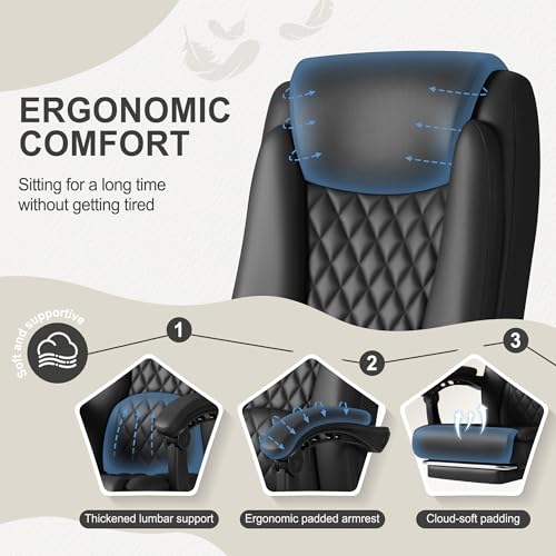 Image of Homall Executive Home Office Chair with Lumbar Support,400lbs Adjustable Ergonomic High Back Office Chair Reclining Managerial Chair for Home Office (Black)