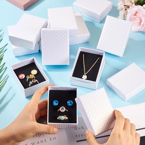 Boîtes à bijoux rectangulaires texturées en losange x12 - Craftdady coffrets pour bagues et colliers - 5