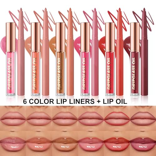 Image of Brown Lip Liner Lip Gloss Set, Waterproof Lip Kit with Lip Oil Lip Liner Pencil, Hydrating Long-Lasting Lipgloss Lip Pencil, High Pigment Non-Sticky lip liner Stain Lipliner (06# Brown)